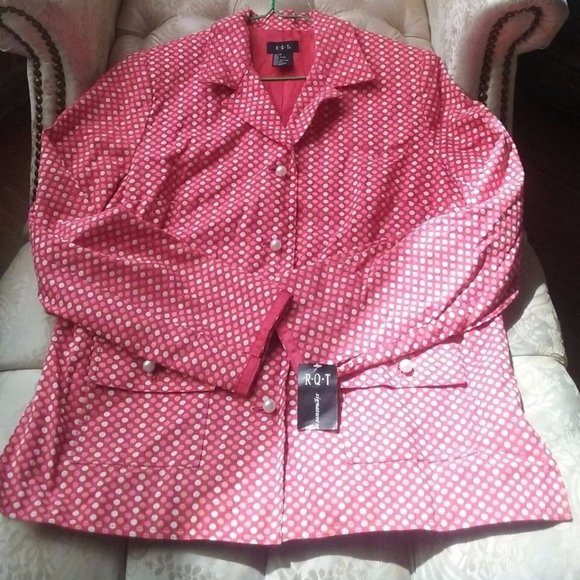 R.Q.T Pink Orange White Multicolor Cotton Jacket Blazer Overcoat Women Size 10 - Picture 5 of 11